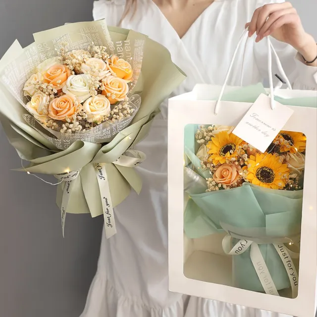 【向日葵】不凋花 仿真玫瑰花束 香皂花束 永生花(情人節 生日禮物 送女孩 畢業花束 交換禮物 教師節)