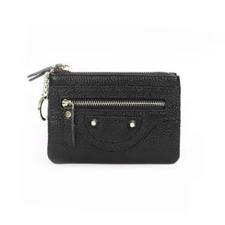 【吉豐洋行】真皮經典機車包款金釦小錢包/零錢包/卡夾(真皮包包 柔軟頭層牛皮)