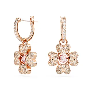 【SWAROVSKI 施華洛世奇】Idyllia 水滴形耳 環幸運草 白色 鍍玫瑰金色