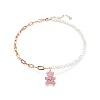 【SWAROVSKI 施華洛世奇】Teddy 鏈墜 水晶珍珠  泰迪熊 粉紅色 鍍玫瑰金色(情人節禮物)