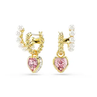 【SWAROVSKI 施華洛世奇】Imber 大圈耳環 水晶珍珠 心形切割 心形 粉紅色 鍍金色