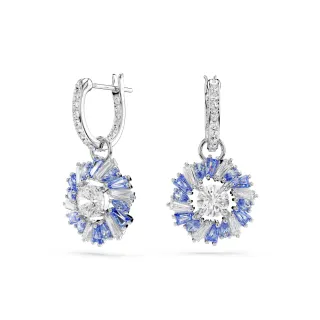 【SWAROVSKI 施華洛世奇】Idyllia 水滴形耳環 混合式切割 花朵 藍色 鍍白金色