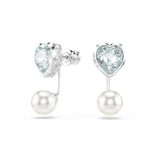 【SWAROVSKI 施華洛世奇】Imber 耳環袋 水晶珍珠 心形切割 心形 藍色 鍍白金色