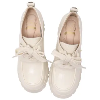 【Ann’S】Ann’S X Sanrio三麗鷗 酷洛米聯名 綁帶真皮 輕量厚底樂福鞋-附兩種鞋帶 7.5cm(米白)