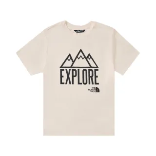 【The North Face 官方旗艦】北面兒童米白色吸濕排汗大尺寸印花短袖T恤｜8AN8QLI(排汗衫)