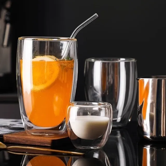 【LEESA】雙層玻璃杯\透明水杯\隔熱杯\雙層\蛋形杯\冷飲杯\入厝禮\咖啡杯\杯子\水杯\玻璃杯\一組兩入