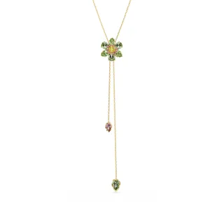 【SWAROVSKI 施華洛世奇】Idyllia Y 字形鏈墜 混合式切割 花朵 漸層色 鍍金色