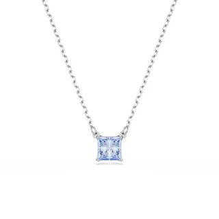 【SWAROVSKI 施華洛世奇】Matrix 鏈墜 方形切割 藍色 鍍白金色
