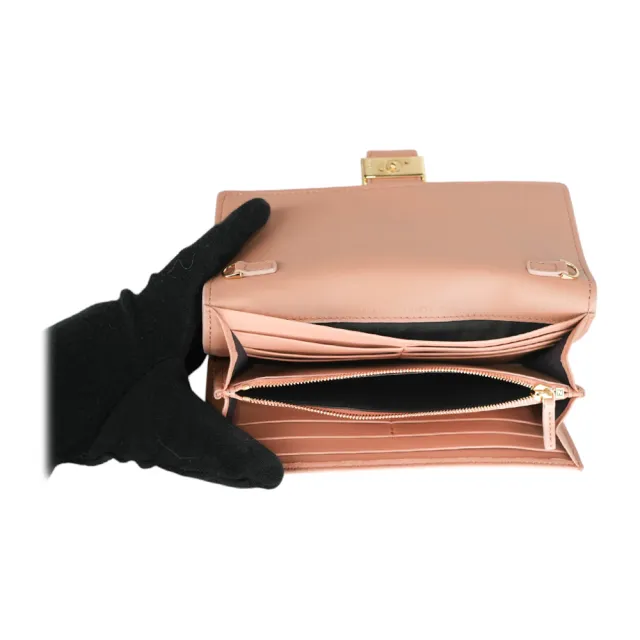 【FENDI 芬迪】FF Logo壓紋小羊皮鍊帶WOC(粉紅色)