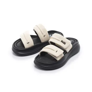 【FAIR LADY】日本京都聯名 HAPPYFACE 潮流澎澎寬帶羊皮厚底拖鞋(奶油、2B3032)