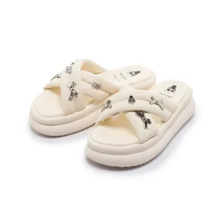 【FAIR LADY】日本京都聯名 HAPPYFACE 甜酷金屬飾釦交叉厚底拖鞋(奶油/2A3022 女鞋)