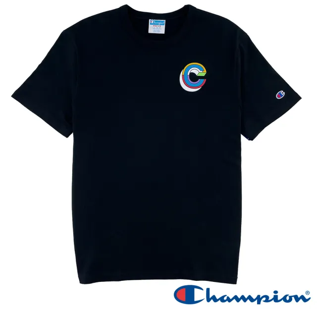 【Champion】官方直營 男款-彩色LOGO印花短袖TEE上衣-黑色(GT19-586LJB-BKC)