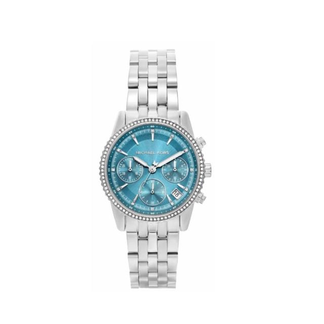 【Michael Kors】Ritz 晶鑽奢華三眼女錶 銀色不鏽鋼錶帶 35 MM MK7539 雙12限定