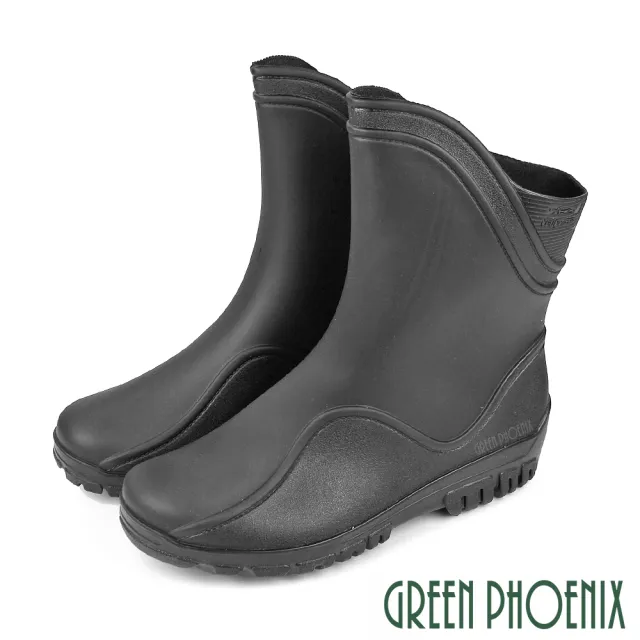 【GREEN PHOENIX 波兒德】男鞋 雨鞋 雨靴 防水靴 防水鞋 水鞋 吸震減壓 中筒(黑紅、灰色、黑色)