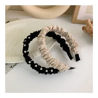 【MISS KOREA】珍珠髮箍/韓國設計氣質皺褶浪漫珍珠造型髮圈 髮箍(2色任選)