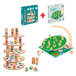 【法國Janod】平衡方向戰 趣味桌遊組-搖擺荷葉+疊疊塔(平衡遊戲 競賽桌遊 樂齡桌遊)