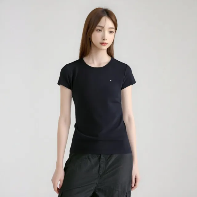 【TOMMY HILFIGER】女款 圓領 刺繡 小LOGO 素T(修身款 有腰身)