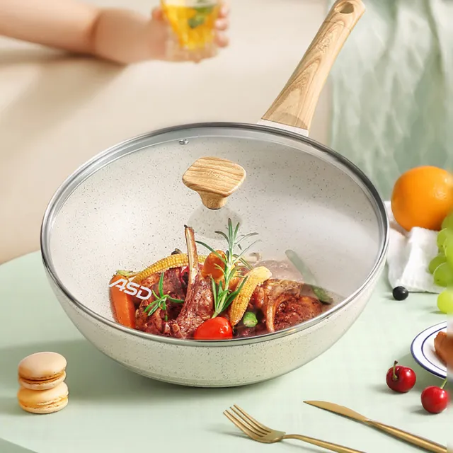 【ASD 愛仕達】麥飯石輕量鑄造聚油不沾深炒鍋30cm(附蓋/IH可用鍋)