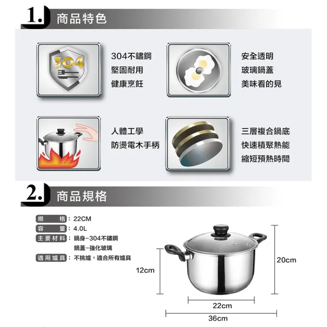 【ASD 愛仕達】晶圓不鏽鋼雙耳湯鍋22cm
