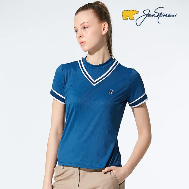 【Jack Nicklaus 金熊】GOLF女款涼感吸濕排汗彈性高爾夫球衫//圓領衫(藍色)