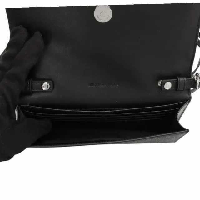 【Michael Kors】金屬竹節釦防刮LOGO可拆手拿/斜背包(黑)