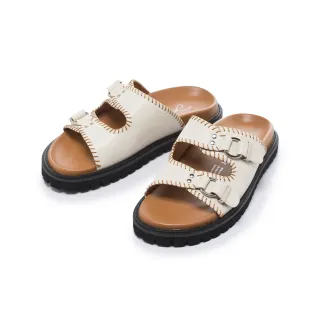 【FAIR LADY】小時光 復古車線寬帶厚底涼拖鞋(奶油、2B3035)