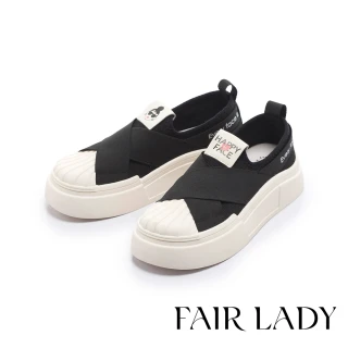 【FAIR LADY】日本京都聯名 HAPPYFACE 經典黑白貝殼頭厚底休閒鞋(黑、5B3044)