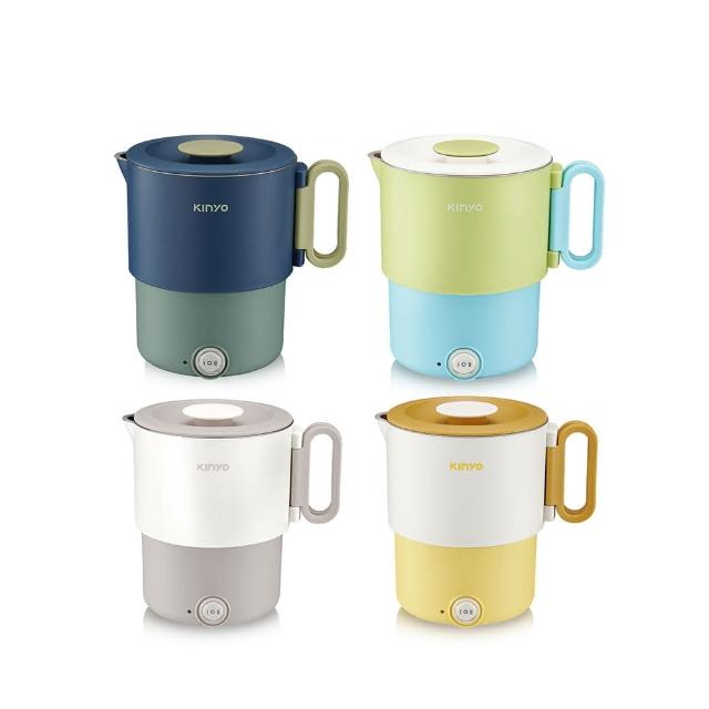 KINYO TRFP-051 電熱水壺採用優質304不鏽鋼材質，容量達2公升以上，適閤家庭使用。支援110V/220V電壓與60Hz頻率，消耗功率500~600W，煮水高效快速。收納後尺寸僅148x115x132mm，輕巧便攜，重量依外包裝標示。中國製造，享有1年保固，並具BSMI許可字號R4A106，安全可靠。提供深藍與奶茶色選擇，完美結合實用與時尚，煮茶沖咖啡一機搞定。