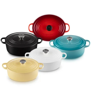 【Le Creuset】琺瑯鑄鐵鍋橢圓鍋25cm(櫻桃紅/含羞草黃/加勒比海藍/沉靜黑/棉花白 多色選1)
