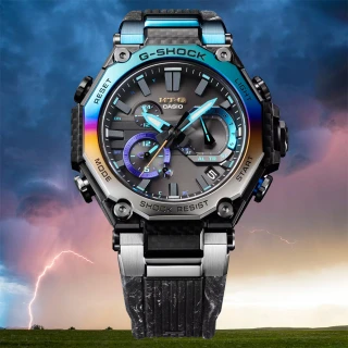 【CASIO 卡西歐】G-SHOCK MT-G 碳纖維 暴風追風者 彩色圈太陽能藍芽手錶 畢業禮物(MTG-B2000YST-1A)
