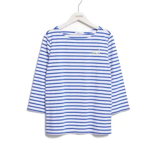 【SOMETHING】女裝 條紋貓咪七分袖T恤(藍色)