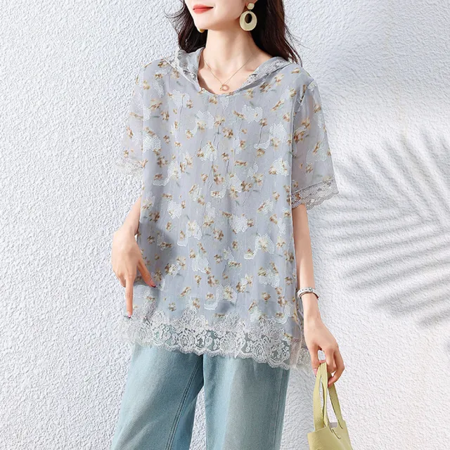 【ALLK 歐楷】新品 連帽緹花上衣 圖片色(尺寸L-XXL/中大尺碼/涼爽/透氣)