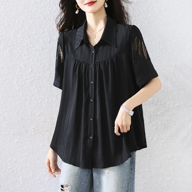 【ALLK 歐楷】新品上架 簍空拼接上衣 黑色(尺寸L-XXL/中大尺碼/涼爽/透氣)