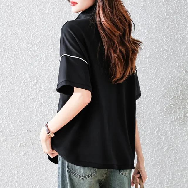 【ALLK 歐楷】新品 拉鍊拼接上衣 黑色(尺寸L-XXL/中大尺碼/涼爽/透氣)