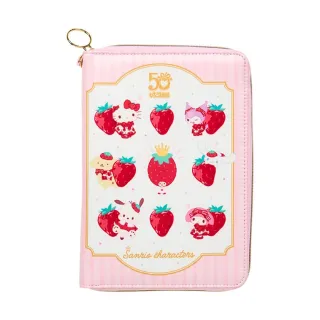 【小禮堂】雙11 Sanrio 三麗鷗 全開式皮質收納包 草莓新聞50週年(平輸品)