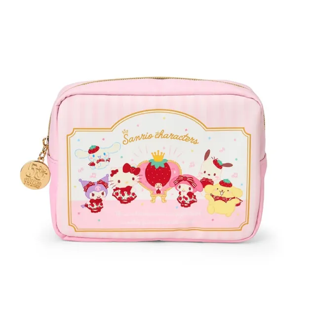 【小禮堂】Sanrio 三麗鷗 皮質化妝包 草莓新聞50週年(平輸品)