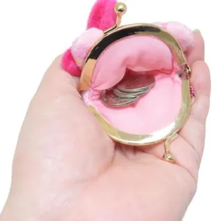 【小禮堂】雙11 Sanrio 三麗鷗 造型絨毛口金零錢包 附吊鏈 S 櫻花款 Kitty 美樂蒂 酷洛米(平輸品