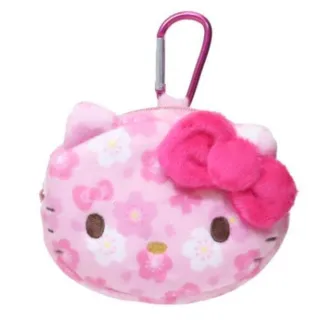 【小禮堂】雙11 Sanrio 三麗鷗 造型絨毛扣環小物收納包 櫻花款 Kitty 美樂蒂 酷洛米(平輸品)