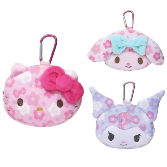【小禮堂】雙11 Sanrio 三麗鷗 造型絨毛扣環小物收納包 櫻花款 Kitty 美樂蒂 酷洛米(平輸品)