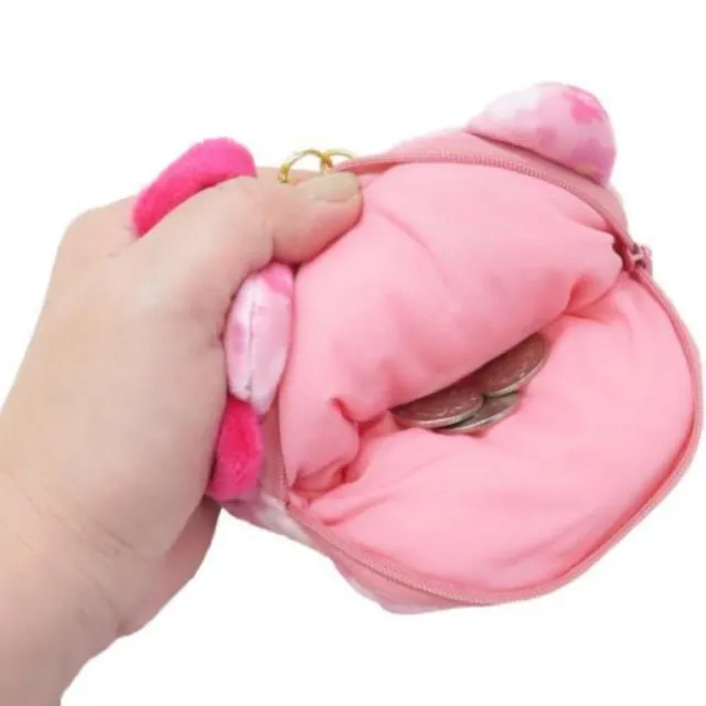 【小禮堂】雙11 Sanrio 三麗鷗 絨毛大臉伸縮票卡零錢包吊飾 櫻花款 Kitty 美樂蒂 酷洛米(平輸品)