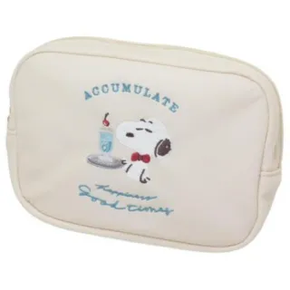 【小禮堂】雙11 Snoopy 史努比 皮質拉鍊化妝包 下午茶(平輸品)