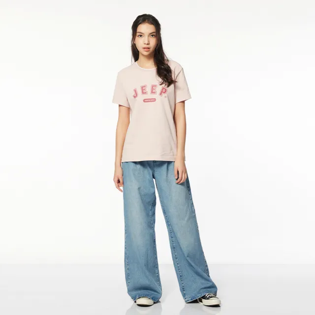 【JEEP】女裝 品牌LOGO印花厚磅短袖T恤(粉紅色)