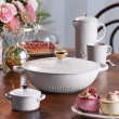 【Le Creuset】典藏琺瑯鑄鐵鍋媽咪鍋22cm(縷空雕花/棉花白-金頭-內鍋白)