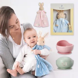 【奇哥】比得兔寶寶實用雙禮組 安撫小抱毯禮盒+矽膠吸盤碗(滿月禮 彌月禮 嬰兒禮盒 安撫玩偶 安撫巾)