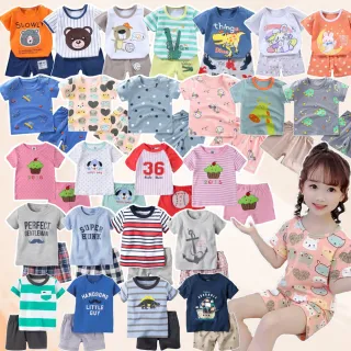 【安朵童舖】現貨韓版兒童短袖套裝男童印花短袖上衣短褲寶寶兩件式套裝女童休閒短袖套裝(30)