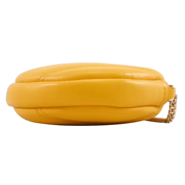 【BVLGARI 寶格麗】品牌經典蛇頭絎縫牛皮圓餅零錢包小廢包斜背包(黃)