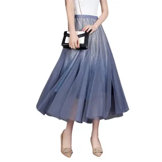 【CHACO】/預購/女夏 光澤感漸變亮絲網紗裙半身裙長裙#569(網紗裙 半身裙 長裙 女)