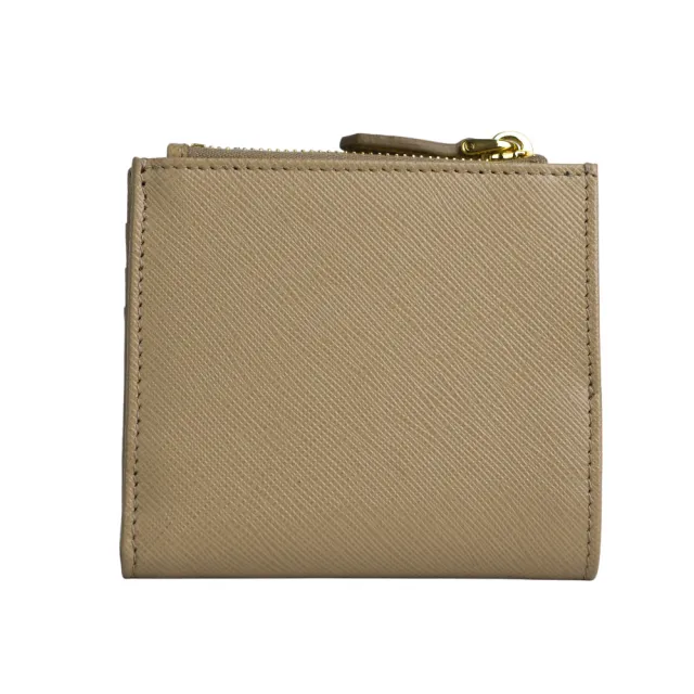 【PRADA 普拉達】金字浮雕Logo 防刮牛皮卡片短夾(藕粉色)