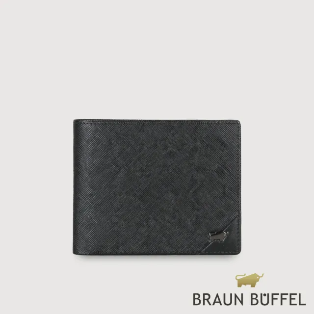 【BRAUN BUFFEL 德國小金牛】加利恩-A 12卡中間翻透明窗短夾-黑色(BF561-317-BK) 錢包送禮推薦