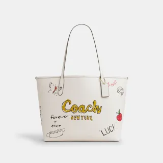【COACH】蔻馳官方直營 CITY素描印花托特手袋 托特包-IM/粉筆白色 混合色(CAK18)